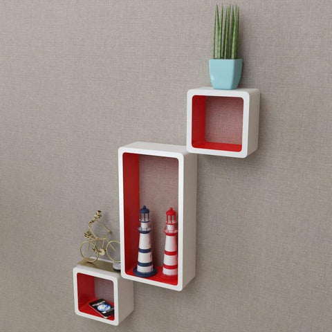 Wall Cube Shelves 6 pcs White and Red