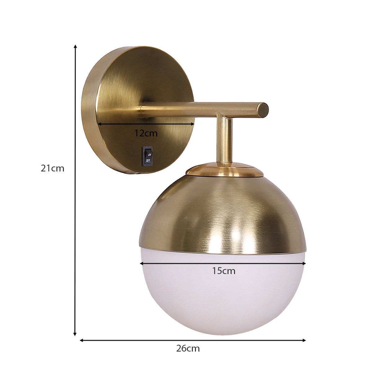 Wall Lamp with Gold Metal Base and White Glass Shade