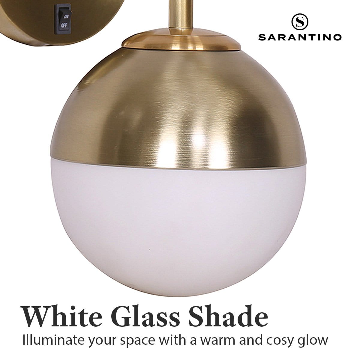 Wall Lamp with Gold Metal Base and White Glass Shade