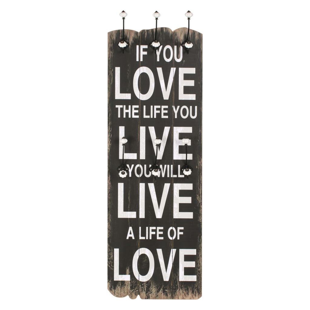 Wall-mounted Coat Rack with 6 Hooks 120x40 cm LOVE LIVE
