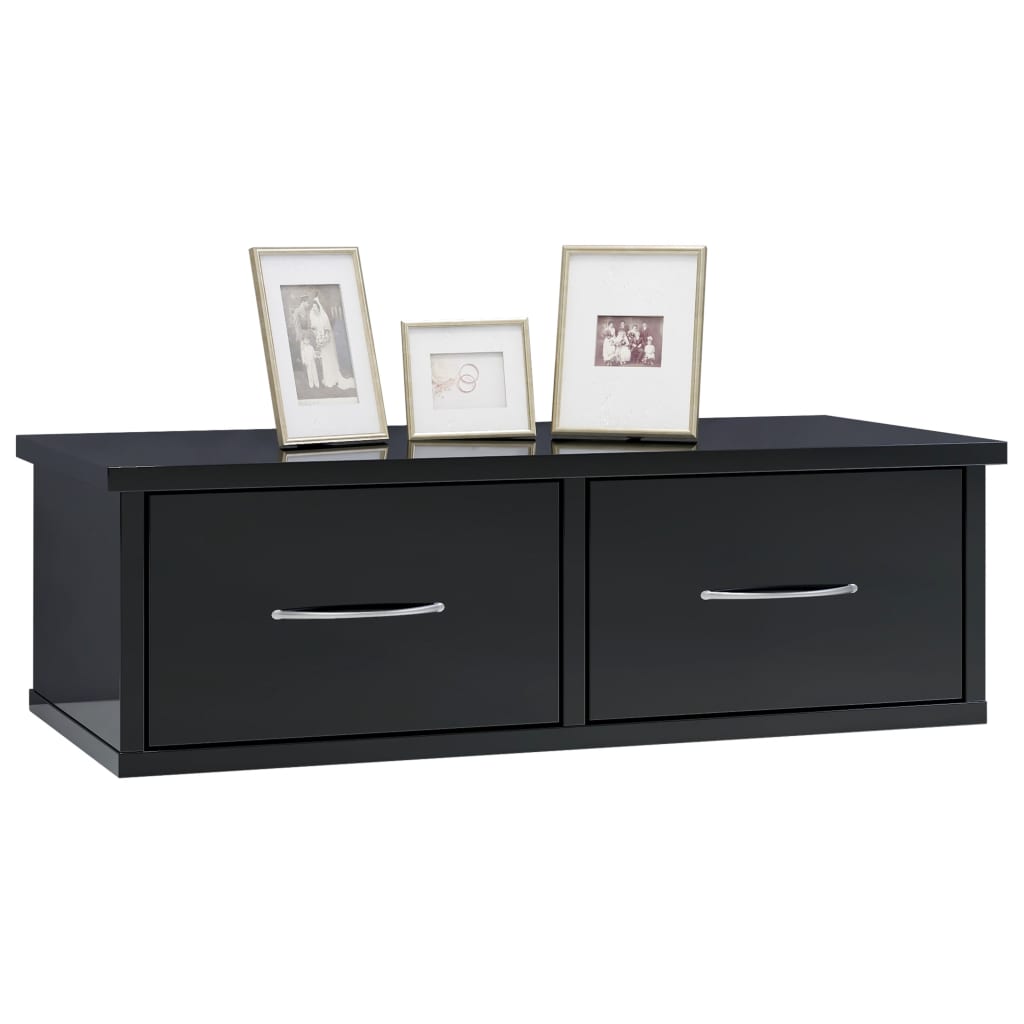 Wall-mounted Drawer Shelf High Gloss Black 60x26x18.5 cm Chipboard