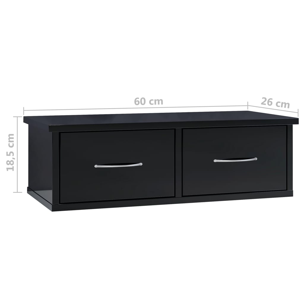 Wall-mounted Drawer Shelf High Gloss Black 60x26x18.5 cm Chipboard