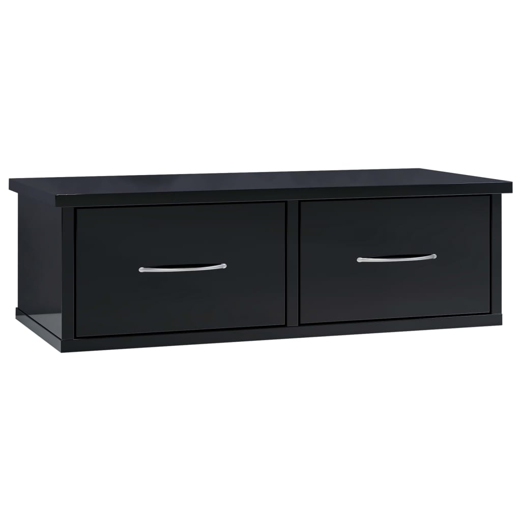 Wall-mounted Drawer Shelf High Gloss Black 60x26x18.5 cm Chipboard