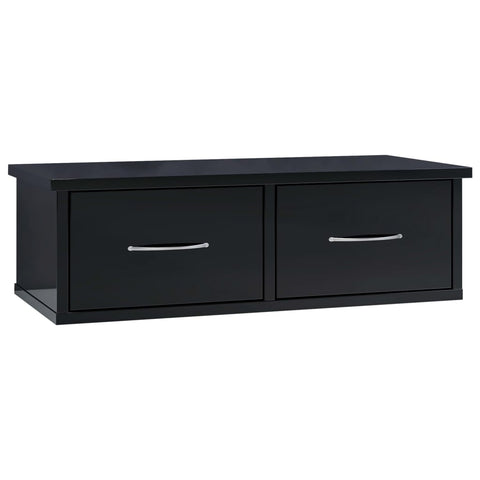 Wall-mounted Drawer Shelf High Gloss Black Chipboard