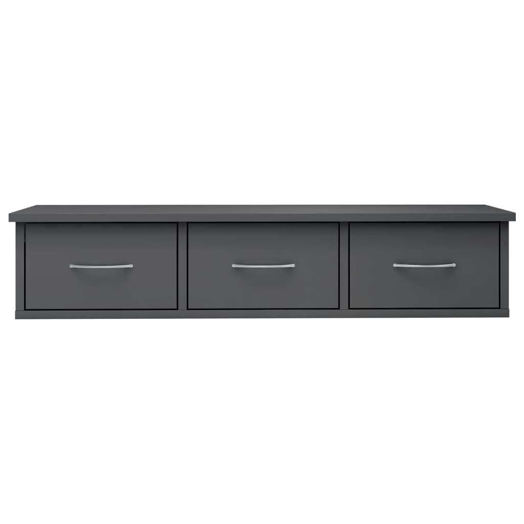 Wall-mounted Drawer Shelf High Gloss Grey 90x26x18.5 cm Chipboard