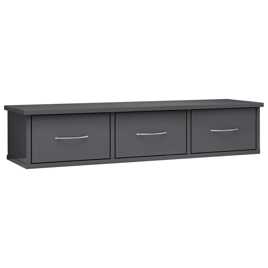 Wall-mounted Drawer Shelf High Gloss Grey 90x26x18.5 cm Chipboard