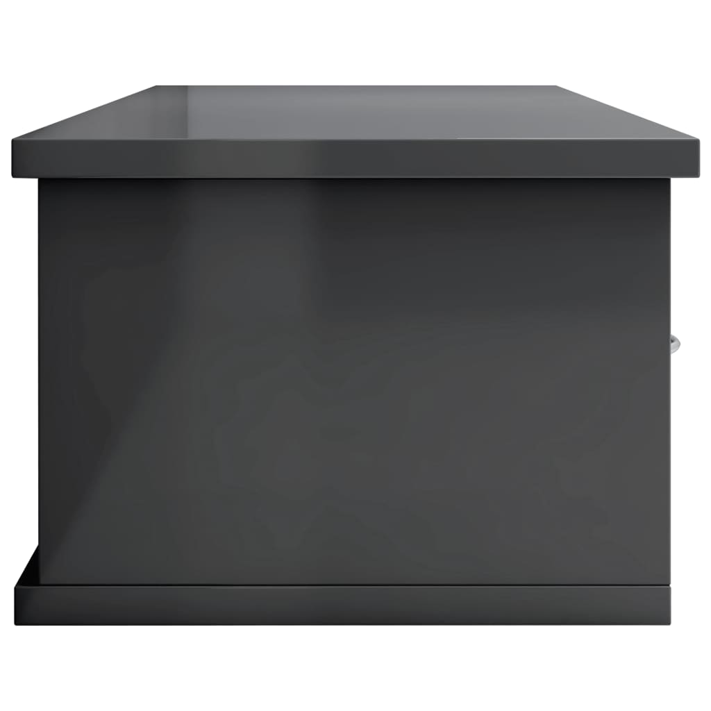 Wall-mounted Drawer Shelf High Gloss Grey 90x26x18.5 cm Chipboard