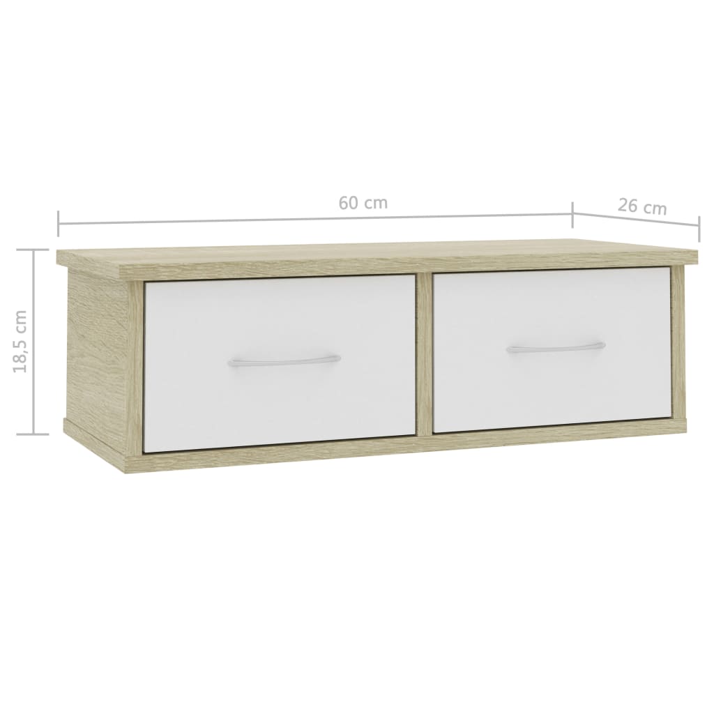 Wall-mounted Drawer Shelf White and Sonoma Oak 60x26x18.5 cm Chipboard
