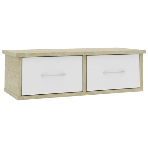 Wall-mounted Drawer Shelf White and Sonoma Oak Chipboard