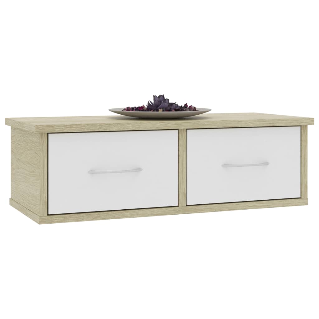 Wall-mounted Drawer Shelf White and Sonoma Oak 60x26x18.5 cm Chipboard
