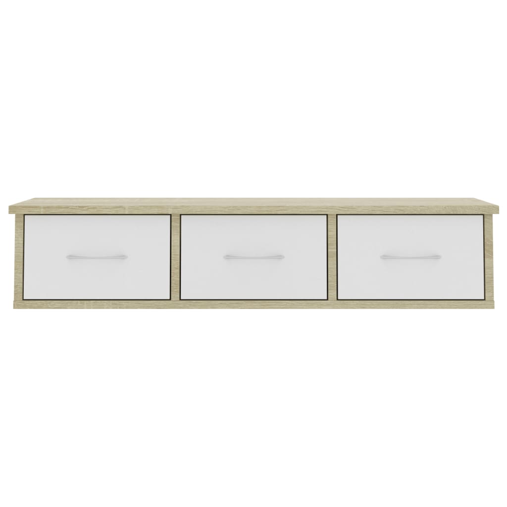 Wall-mounted Drawer Shelf White and Sonoma Oak 90x26x18.5 cm Chipboard