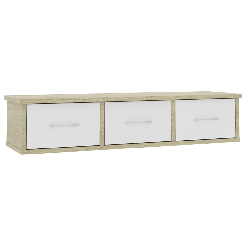 Wall-mounted Drawer Shelf White and Sonoma Oak 90x26x18.5 cm Chipboard