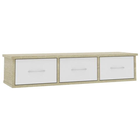 Wall-mounted Drawer Shelf White and Sonoma Oak  Chipboard