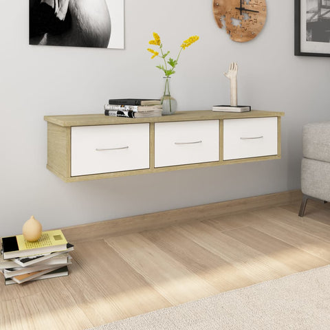 Wall-mounted Drawer Shelf White and Sonoma Oak 90x26x18.5 cm Chipboard