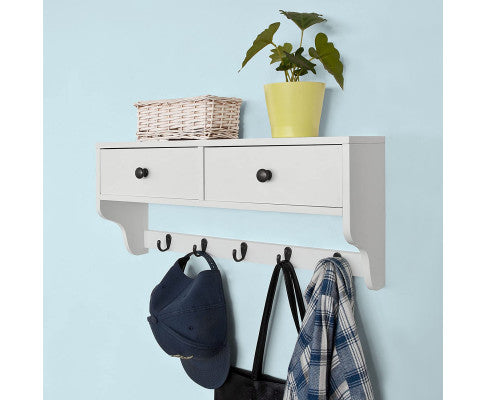 Wall Rack with 2 Drawers and 5 Hooks