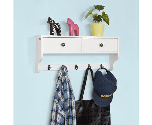 Wall Rack with 2 Drawers and 5 Hooks