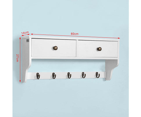 Wall Rack with 2 Drawers and 5 Hooks