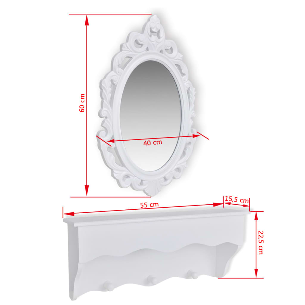 Wall Shelf Set for Keys and Jewelery with Mirror and Hooks