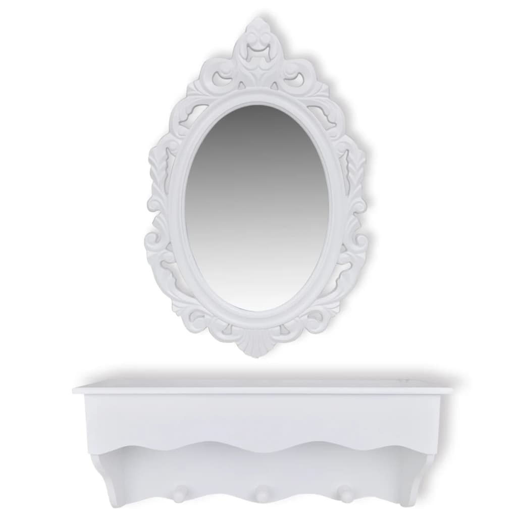 Wall Shelf Set for Keys and Jewelery with Mirror and Hooks