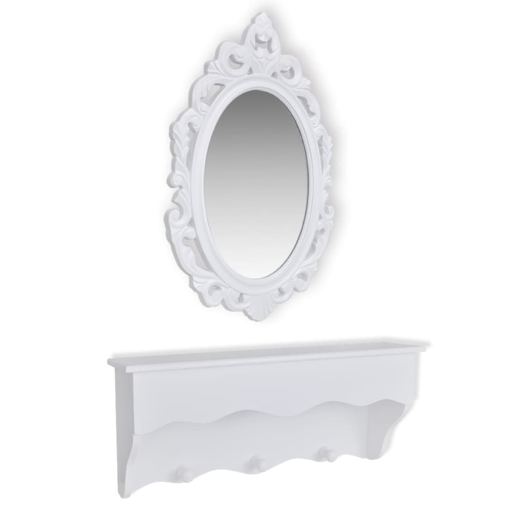 Wall Shelf Set for Keys and Jewelery with Mirror and Hooks