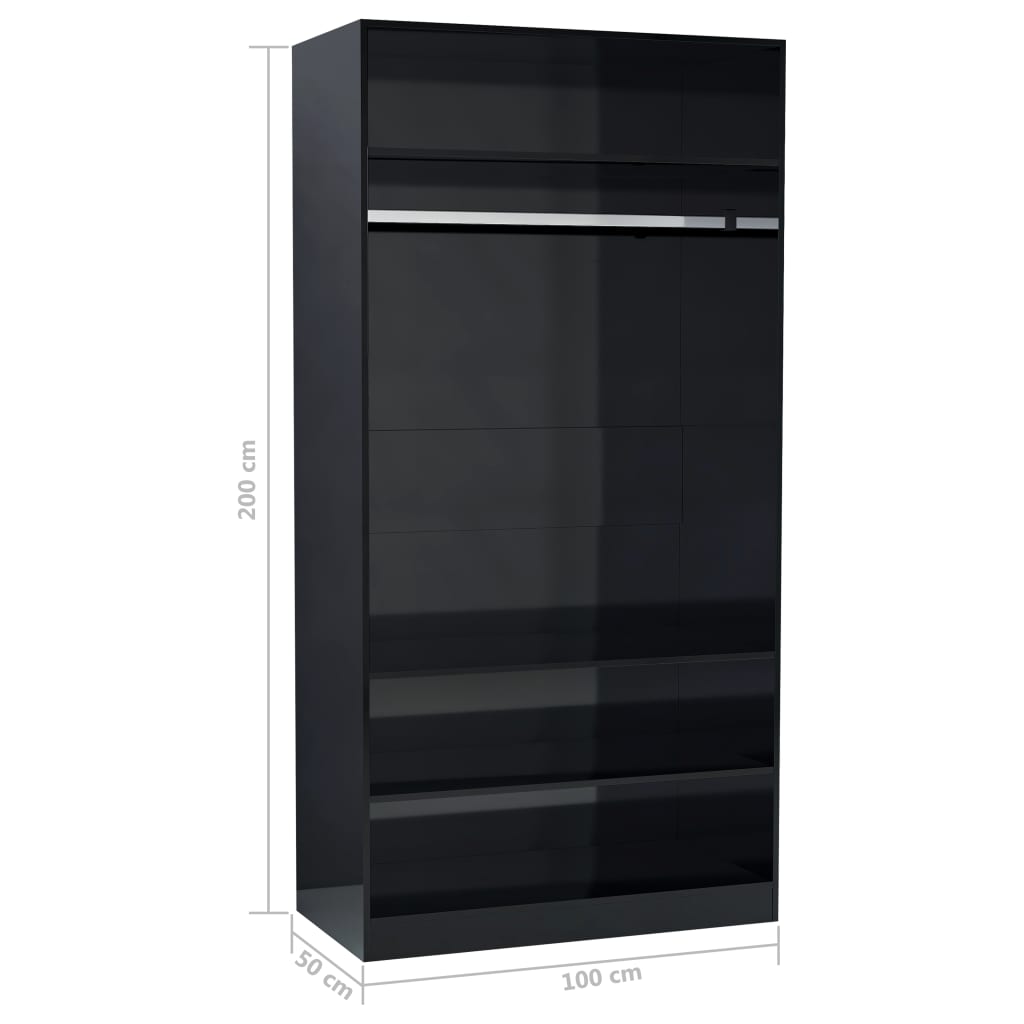 Wardrobe High Gloss Black 100x50x200 cm Chipboard