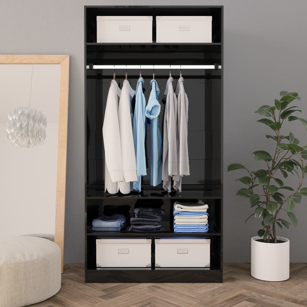 Wardrobe High Gloss Black 100x50x200 cm Chipboard