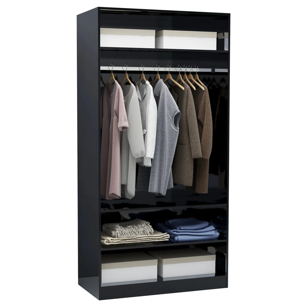 Wardrobe High Gloss Black 100x50x200 cm Chipboard