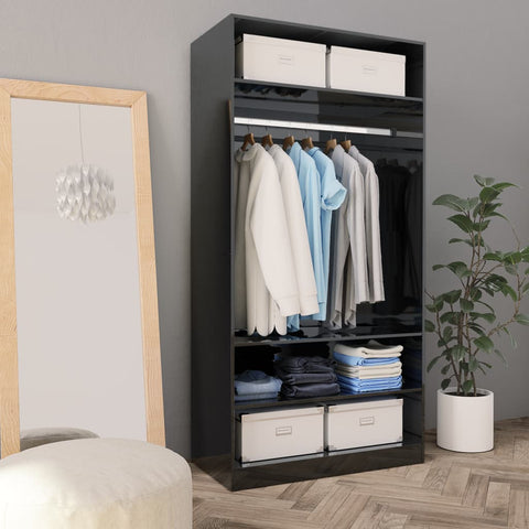 Wardrobe High Gloss Black 100x50x200 cm Chipboard