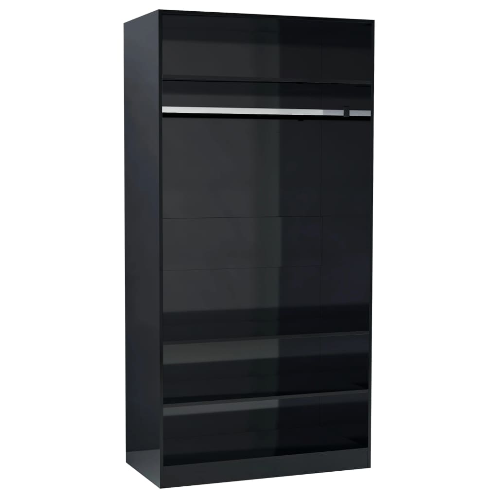 Wardrobe High Gloss Black 100x50x200 cm Chipboard