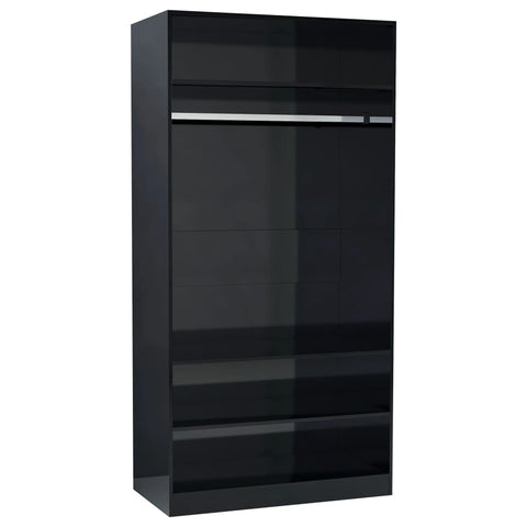 Wardrobe High Gloss Black Chipboard