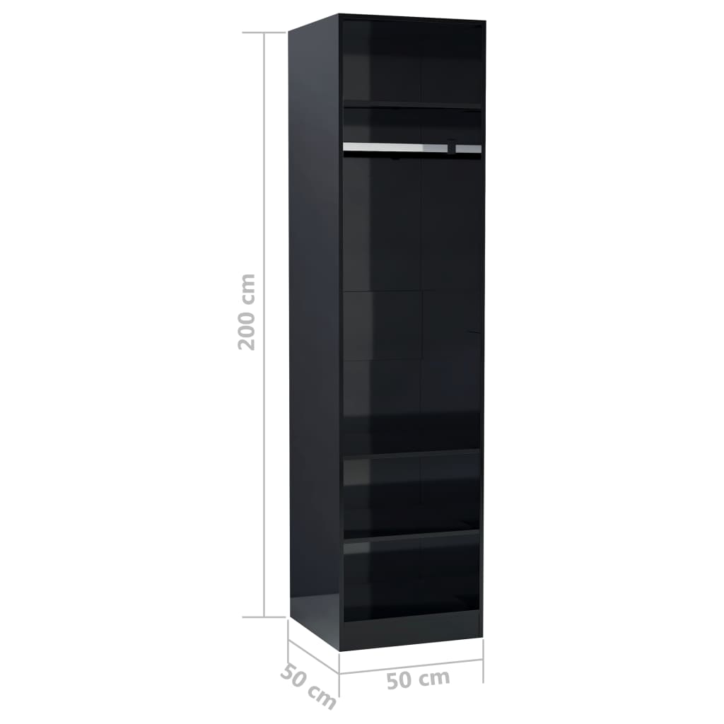 Wardrobe High Gloss Black 50x50x200 cm Chipboard