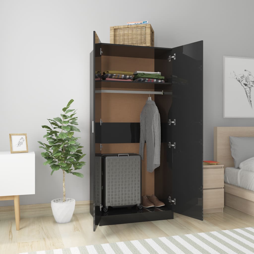 Wardrobe High Gloss Black 80x52x180 cm Chipboard