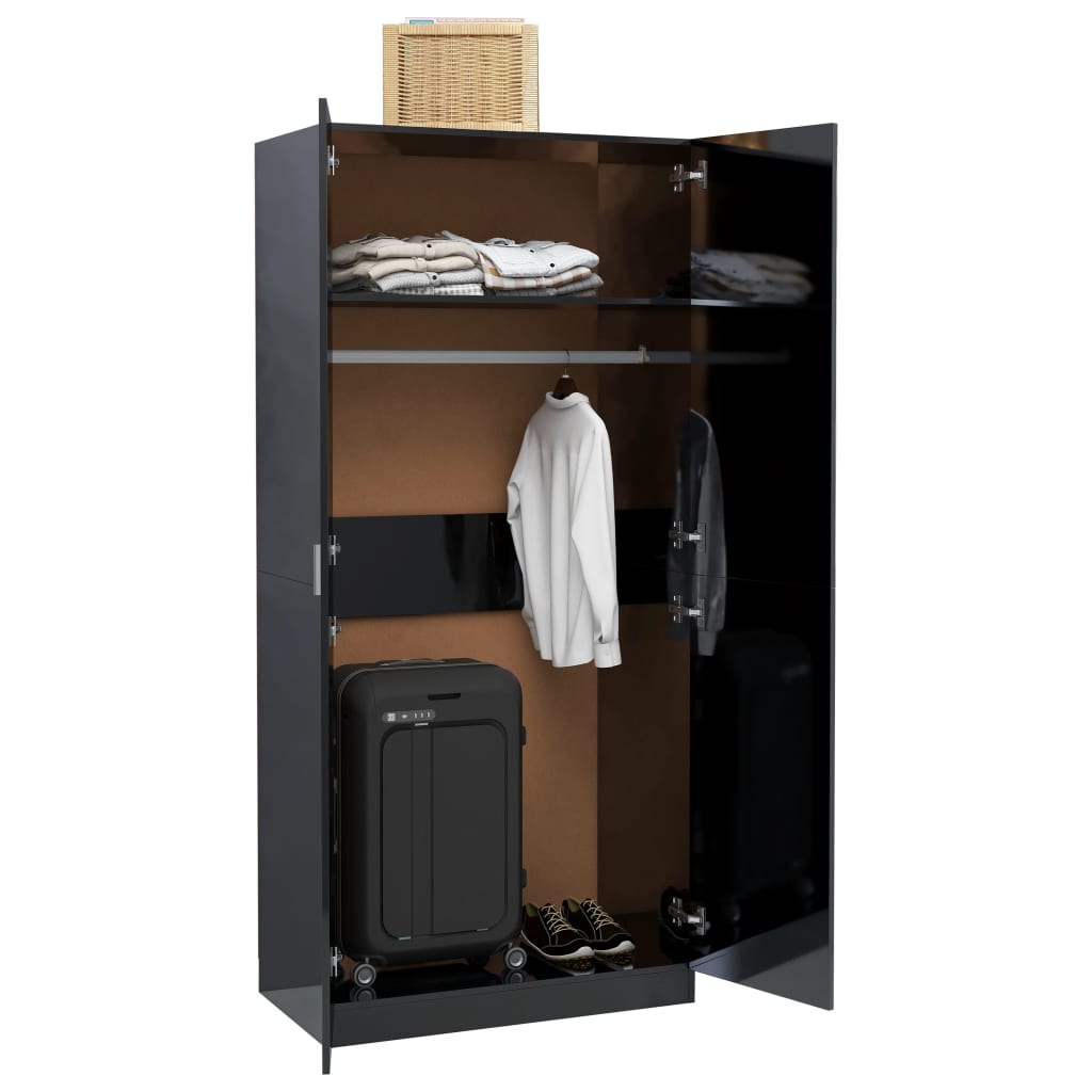 Wardrobe High Gloss Black 80x52x180 cm Chipboard