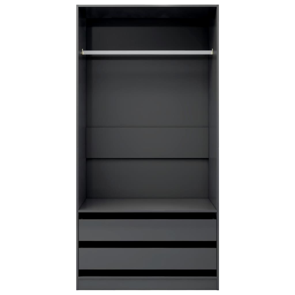 Wardrobe High Gloss Grey 100x50x200 cm Chipboard