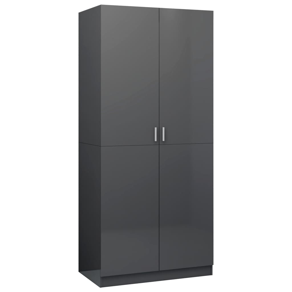 Wardrobe High Gloss Grey 90x52x200 cm Chipboard