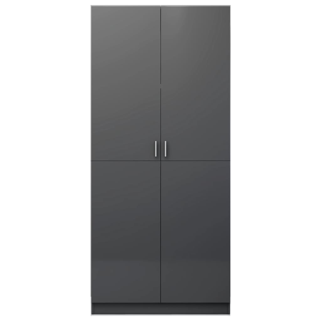 Wardrobe High Gloss Grey 90x52x200 cm Chipboard