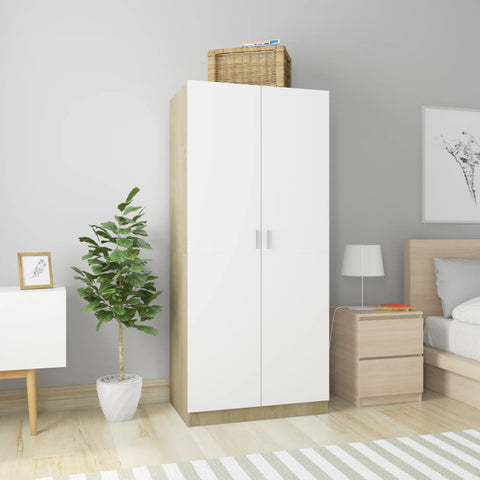 Wardrobe White and Sonoma Oak 80x52x180 cm Chipboard