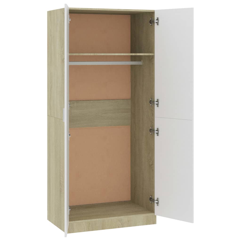 Wardrobe White and Sonoma Oak 80x52x180 cm Chipboard
