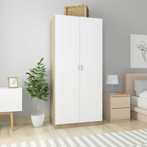 Wardrobe White and Sonoma Oak 90x52x200 cm Chipboard