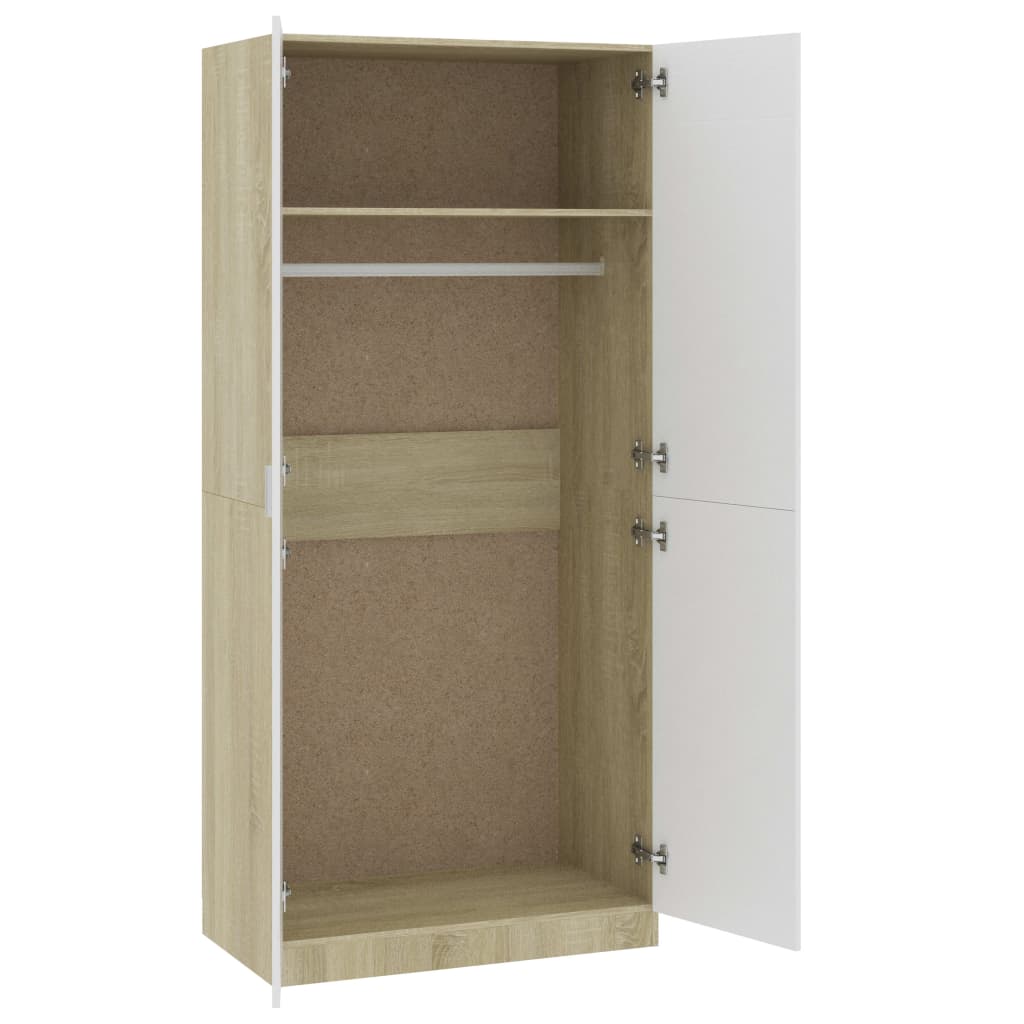 Wardrobe White and Sonoma Oak 90x52x200 cm Chipboard