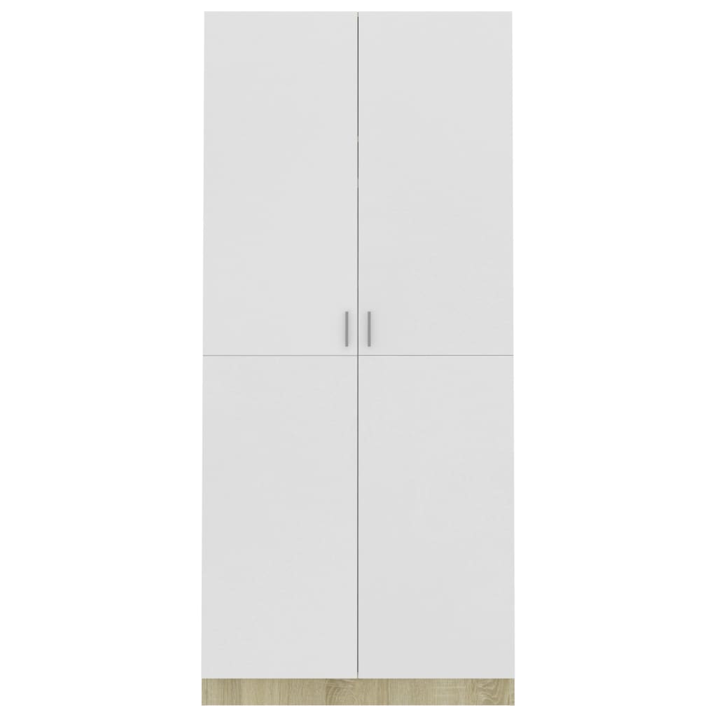 Wardrobe White and Sonoma Oak 90x52x200 cm Chipboard