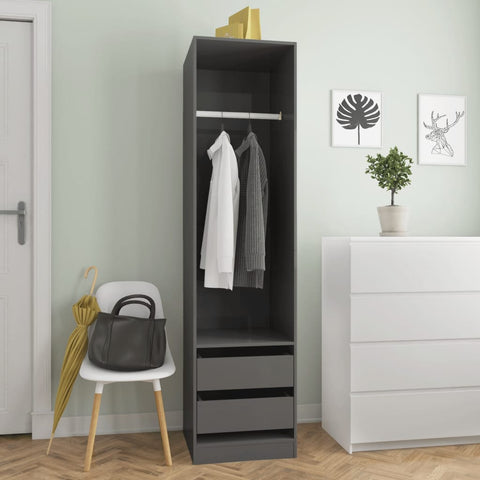 Wardrobe with Drawers High Gloss Grey 50x50x200 cm Chipboard