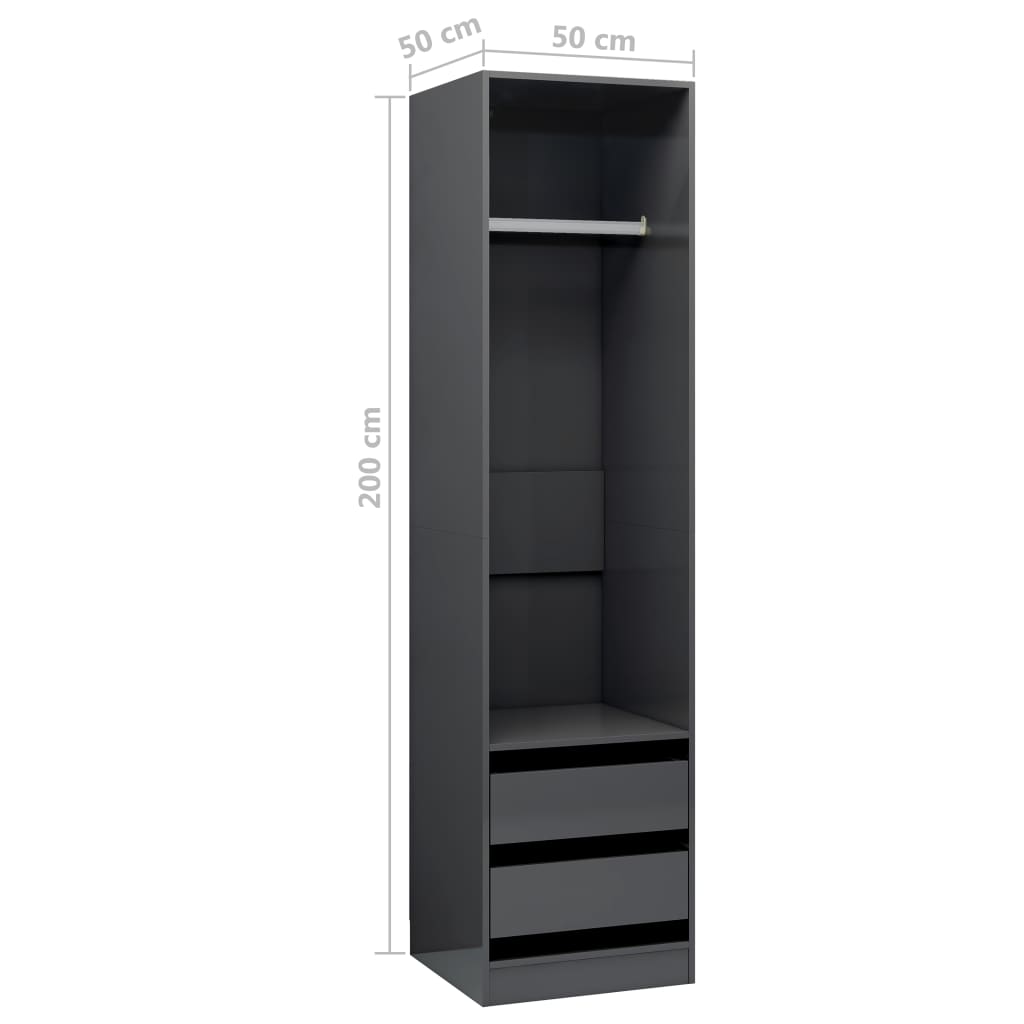 Wardrobe with Drawers High Gloss Grey 50x50x200 cm Chipboard