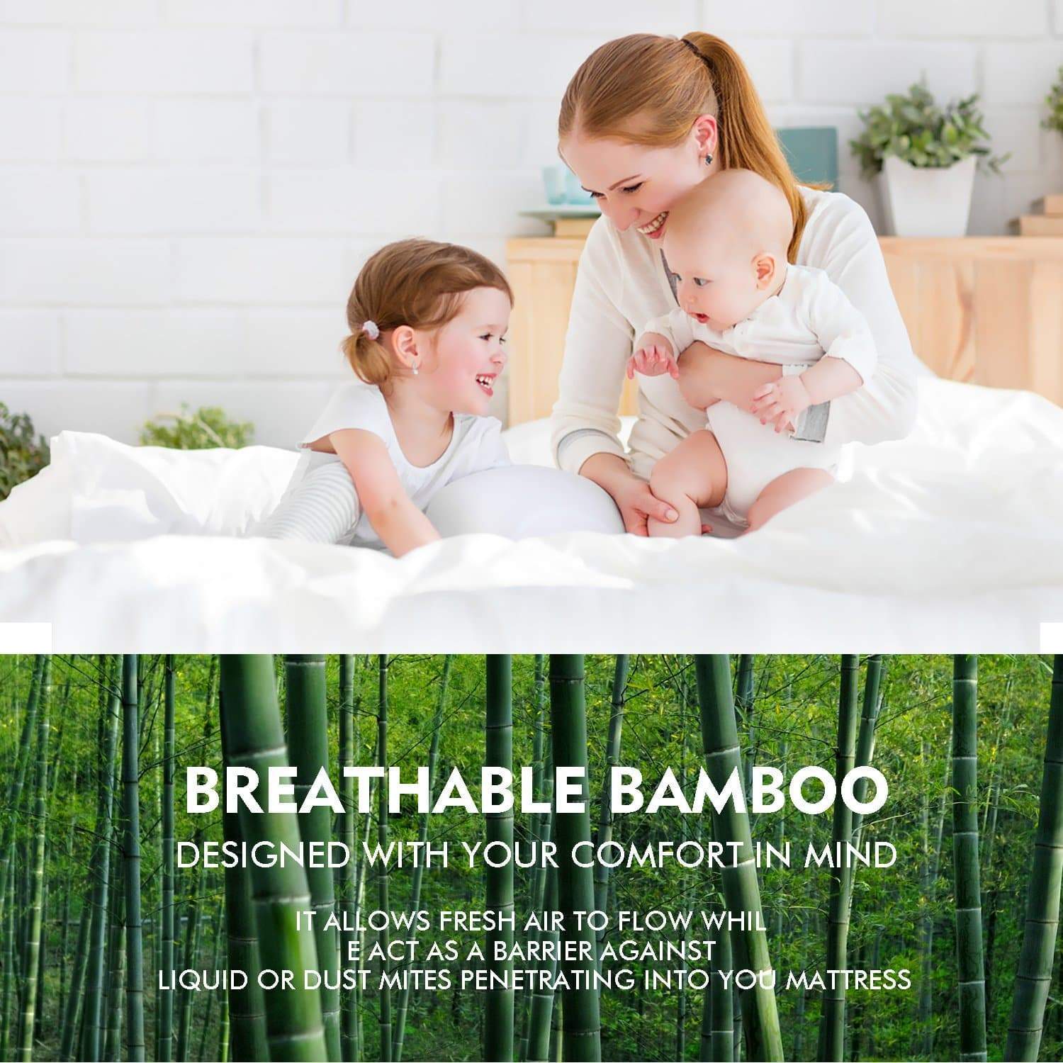 bedding Waterproof Breathable Bamboo Mattress Protector Super King Size