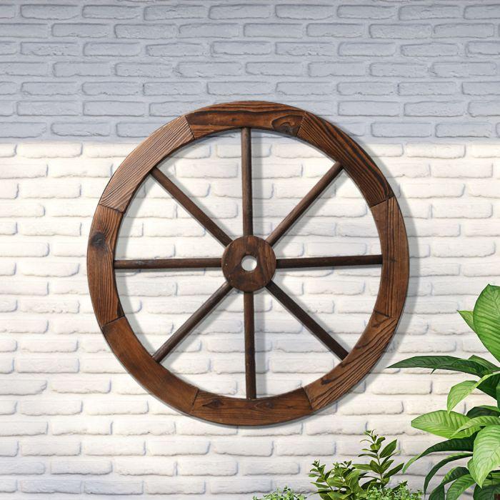 Weatherproof Outdoor Ornaments Large Wooden Wagon Wheel