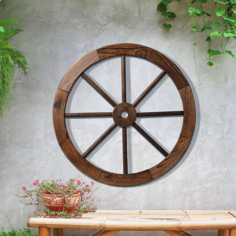 Weatherproof Outdoor Ornaments Large Wooden Wagon Wheel