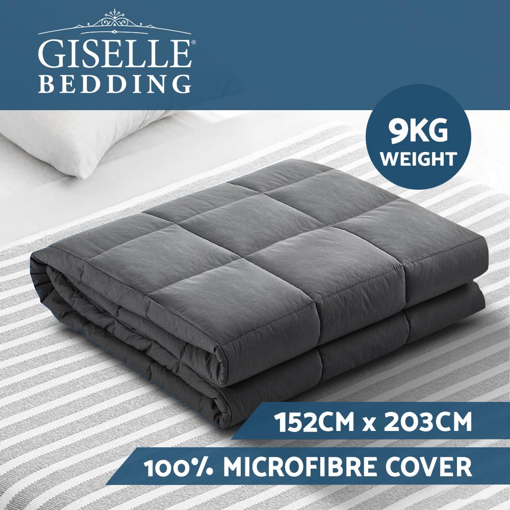 Bedding Weighted Blanket 9KG Heavy Gravity Blankets Microfibre Cover Calming Relax Anxiety Relief Grey