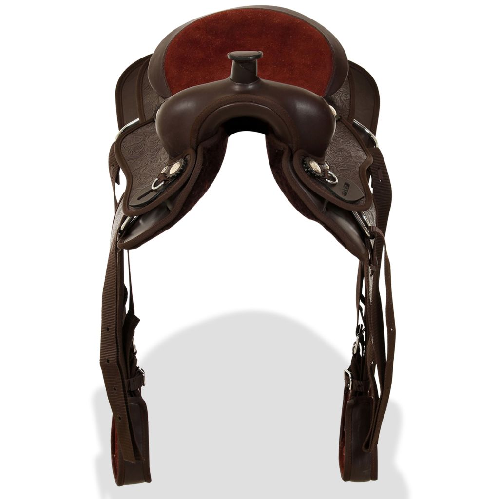Western Saddle, Headstall&Breast Collar Real Leather 12" Brown