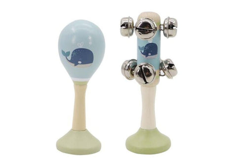 Whale Wooden Maraca & Bell Stick Set