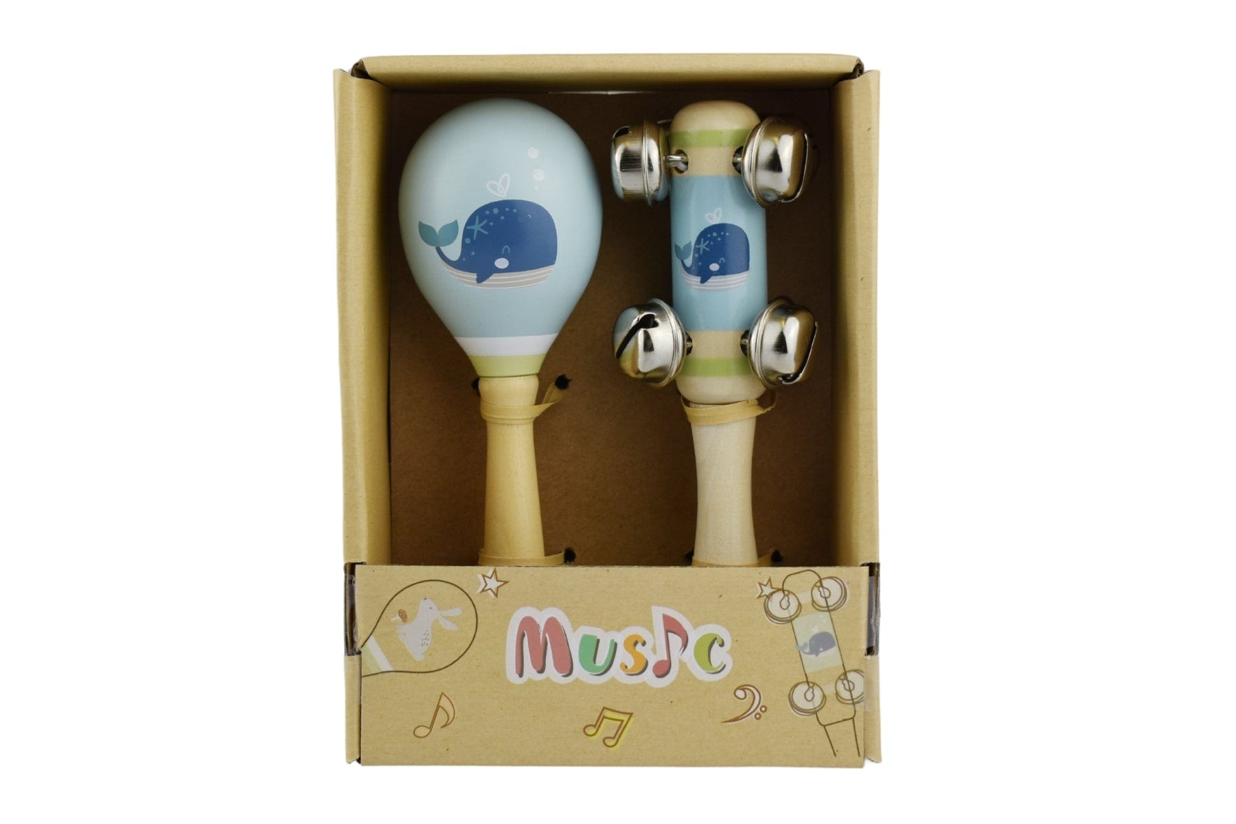 Whale Wooden Maraca & Bell Stick Set